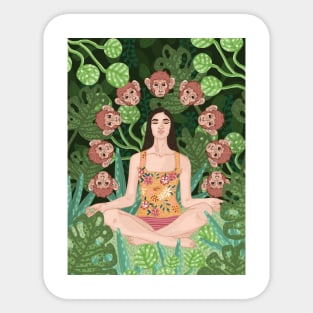 Monkey Mind Meditation Art Print Sticker